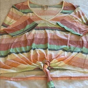 Colorful Striped V-Neck Tie-Front Top
